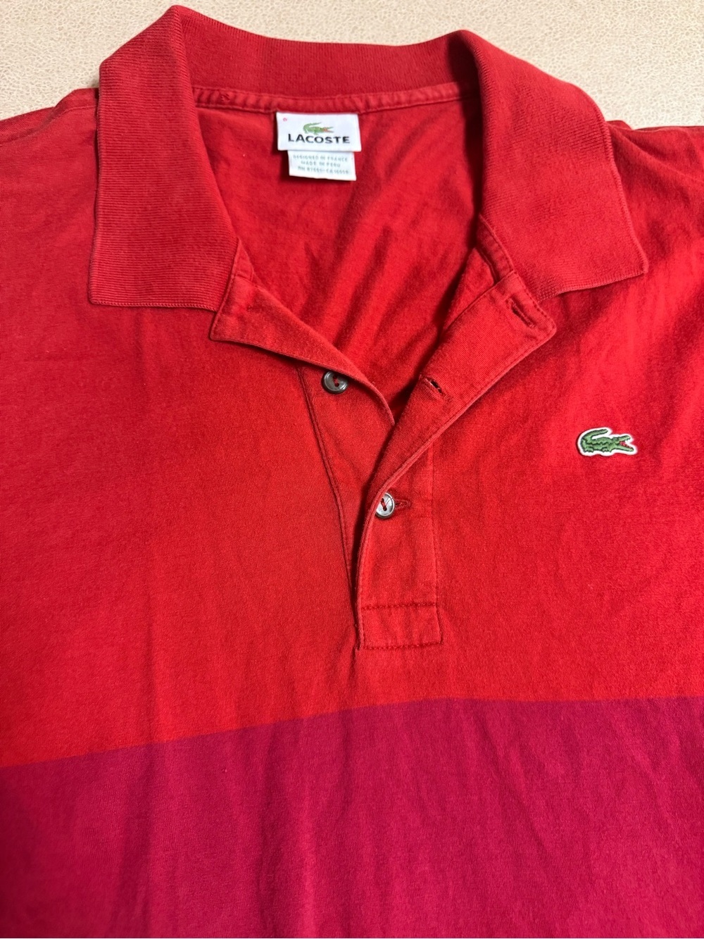 Vintage Lacoste Men’s Red Colorblock Long-Sleeve Polo Shirt Size 8 - Picture 13 of 14